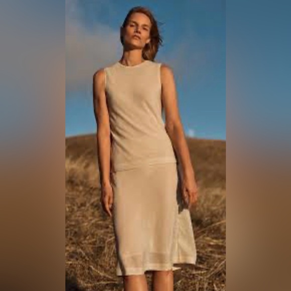 Banana Republic Dresses & Skirts - SET BR BIANCA SHIMMERY SLIP SKIRT & CREW NECK SLEEVELESS TANK SET XS XXS CREAM